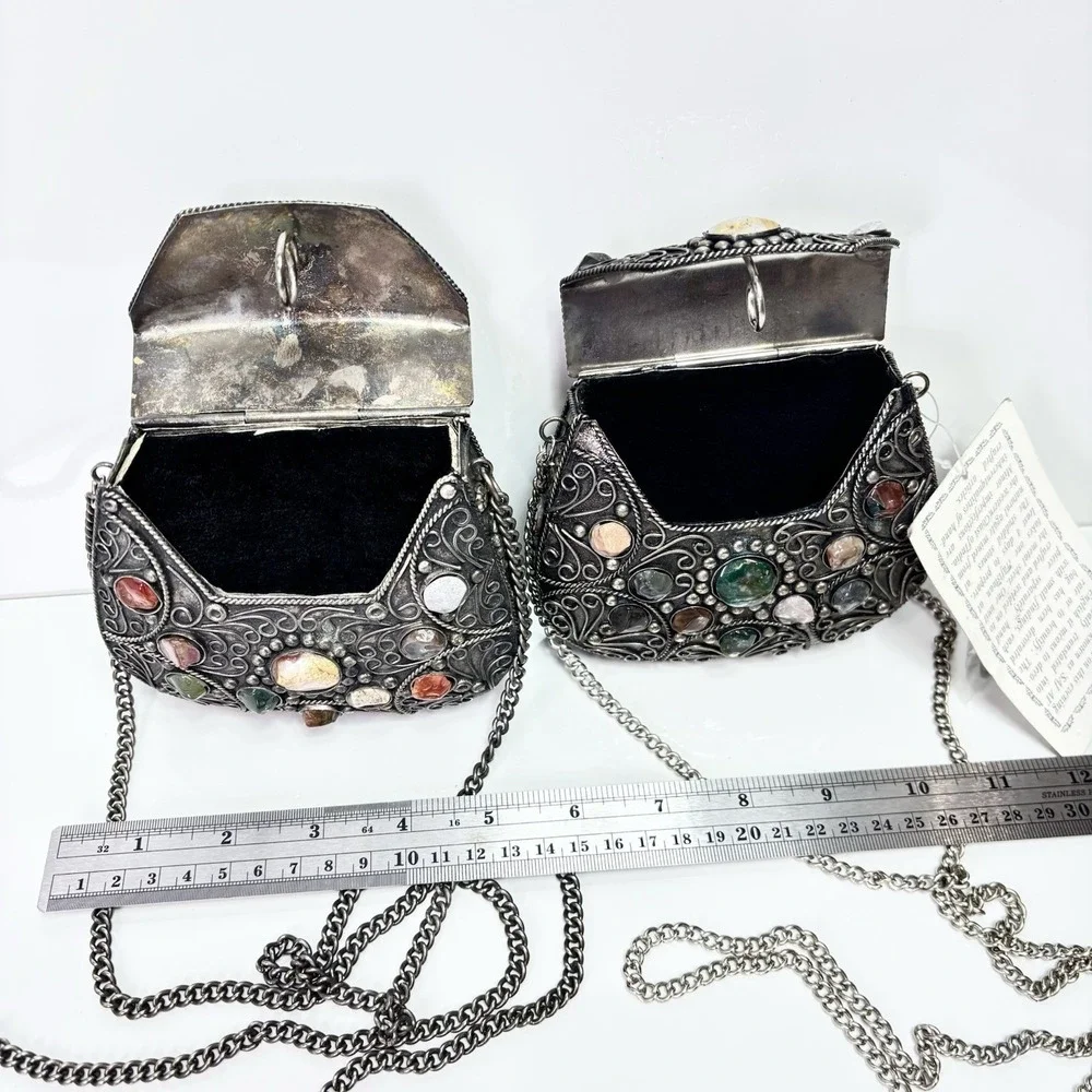 Silver Metal Purse Set 1lb 7oz Sajai Bag - Agate Stones Cocktail 1 NWT + 1 NWOT